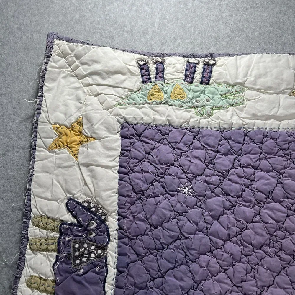 Vintage Garnet Hill Baby Crib Quilt Animals tattered distressed 31x39